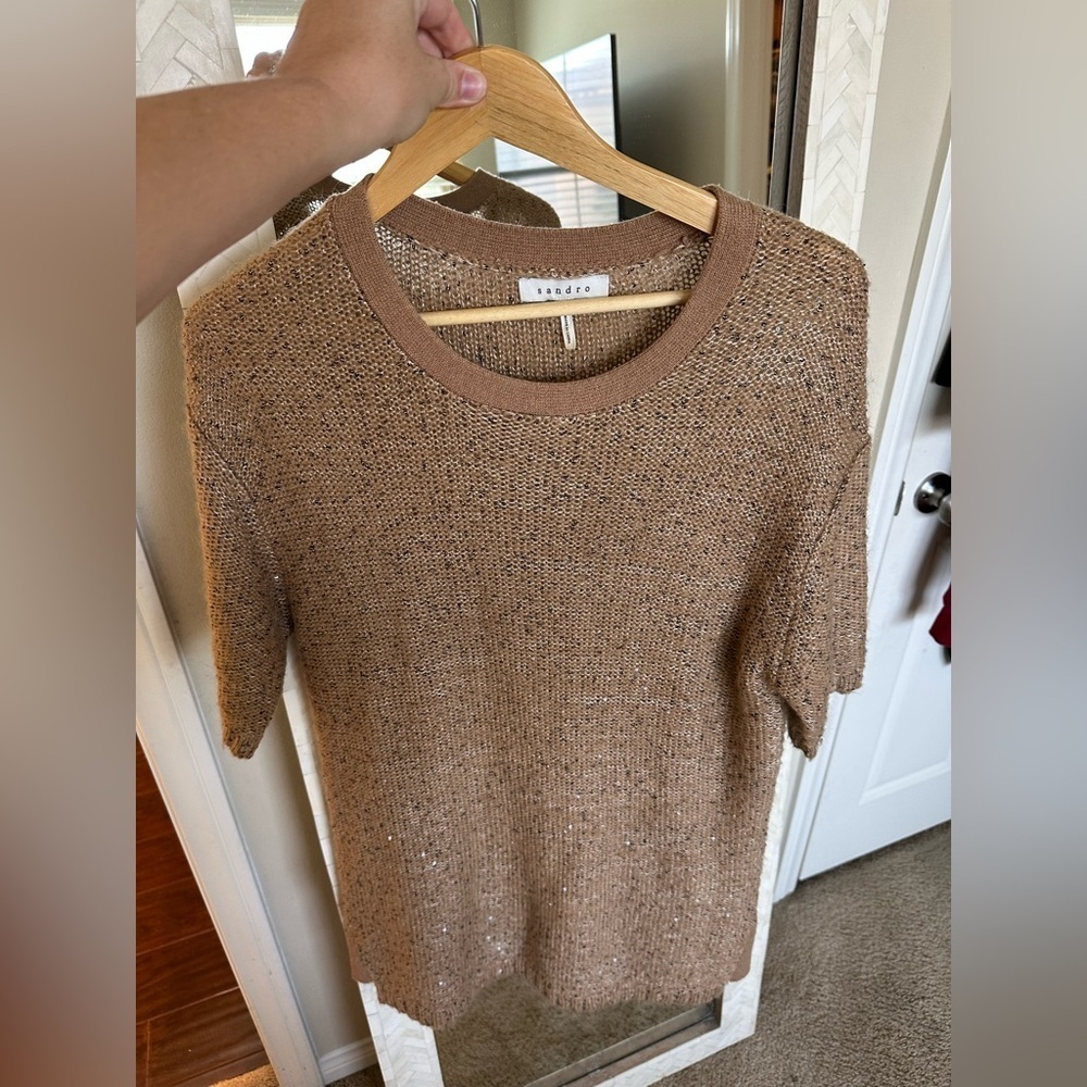Sandro Tan Textured Knit Sweater Dress - Picture 1 of 5